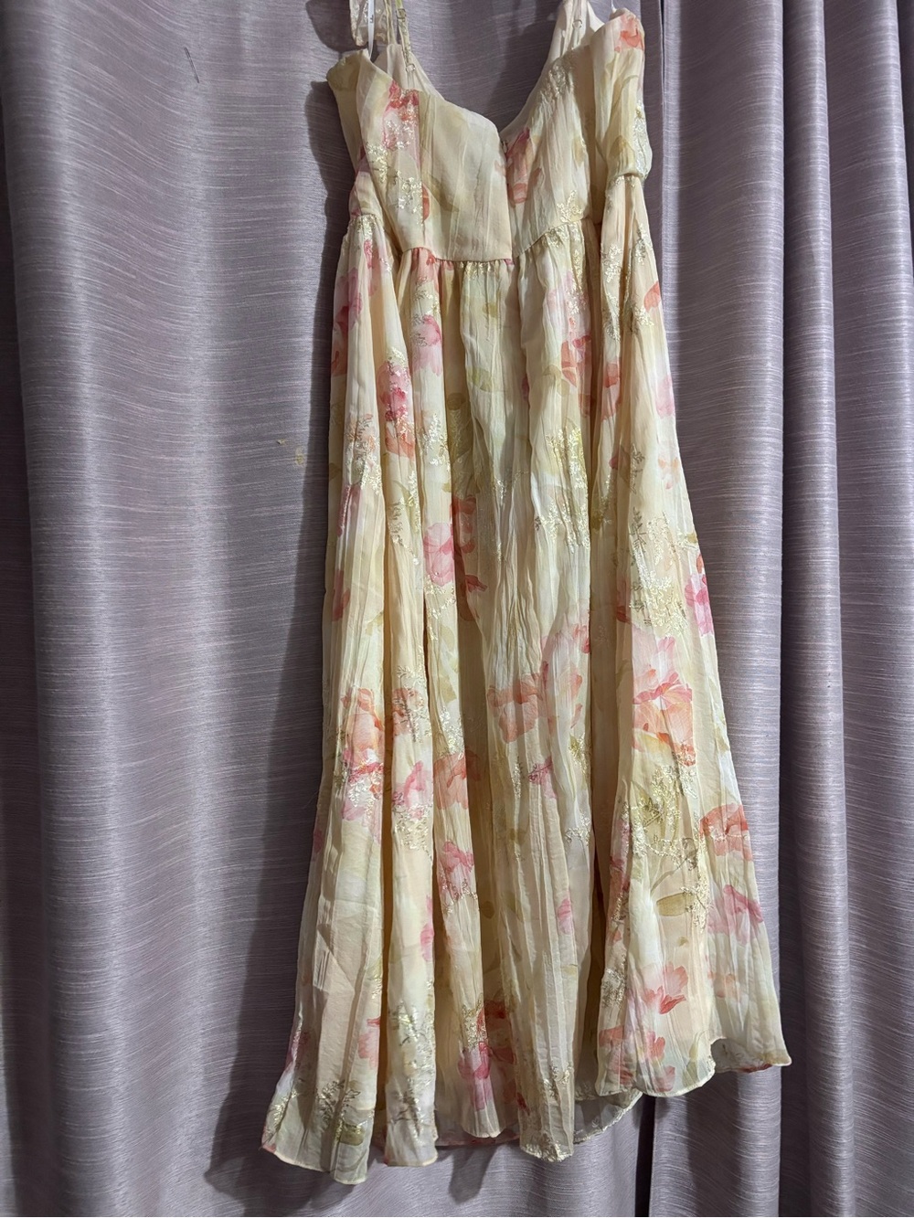 Lulu's Pale Yellow Floral Maxi Dress with Pink Accents - Picture 2 of 5